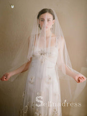 Simple Ivory Tulle Drop Veil Crystal Comb Wedding Veils ALC003