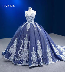 Spaghetti Straps Blue Prom Dress Ball Gown Vintage Pageant Dress RSM222174|Selinadress