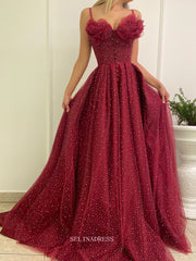 Spaghetti Straps Burgundy Prom Dress Beautiful Princess Long Evening Formal Dress #POL119|Selinadress
