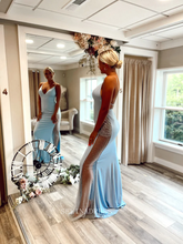 Spaghetti Straps Mermaid Prom Dress Blue Long Formal Dresses Sexy Evening Dress KPY048|Selinadress