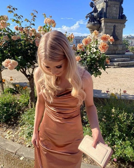 Spaghetti Straps Rose Gold Long Prom Dress with Slit #JKW124|Selinadress