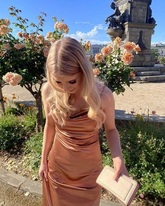 Spaghetti Straps Rose Gold Long Prom Dress with Slit #JKW124|Selinadress