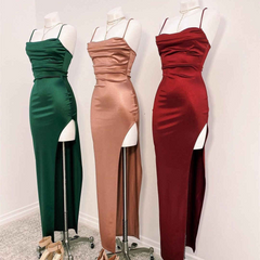 Spaghetti Straps Rose Gold Long Prom Dress with Slit #JKW124|Selinadress