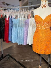 Sweetheart Lace Appliqued Short Prom Dress Cute Homecoming Dresses Hoco Dresses Pageant Dresses #TKL059|Selinadress