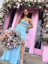 Sweetheart Lace Feather Long Prom Dress Elegant Pagaent Dress Evening Dress #JKP006|Selinadress