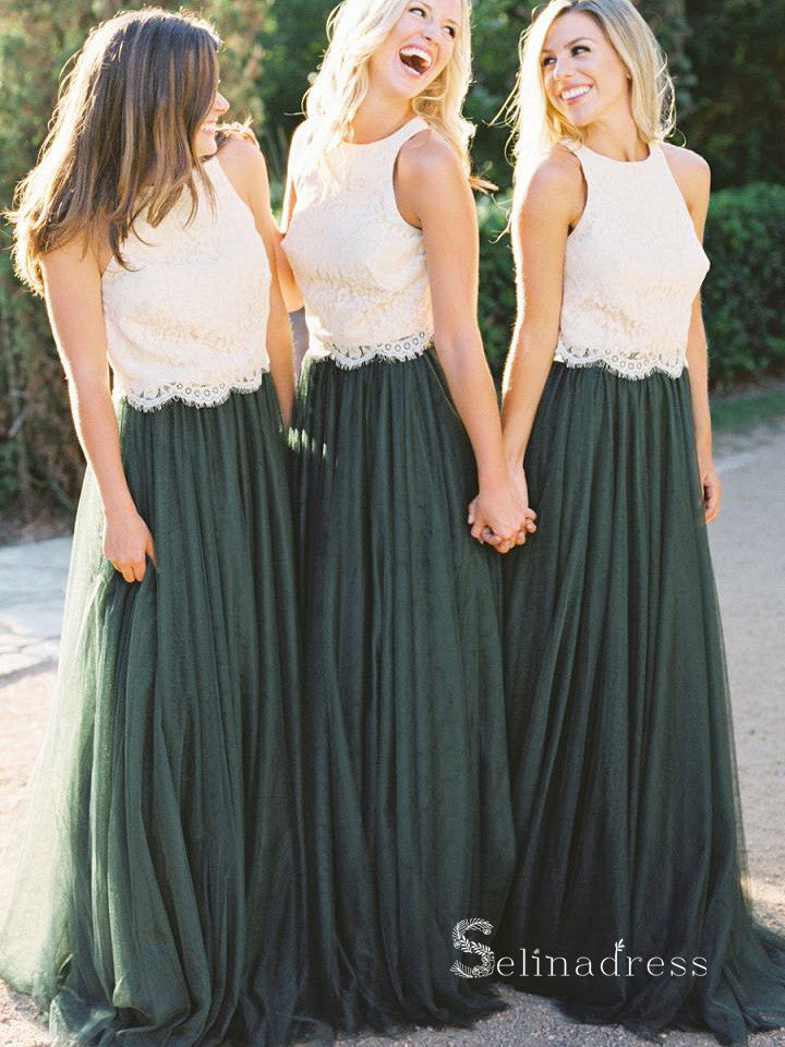 Two Pieces Scoop Lace Bridesmaid Dress Cheap Bridesmaid Dresses BRD020|Selinadress