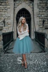 Two Pieces See through Lace Homecoming Dress With Sleeve Short Prom Drsess HML007|Selinadress