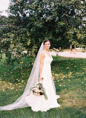 90 Inches Ivory Wedding Veil Chapel Length Cut Edge Wedding Bridal Veil V16