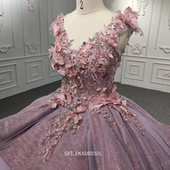 V neck Flower Tiered Sleeveless Ball Gown Evening Dress For Women DY9972|Selinadress