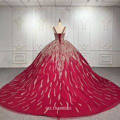 Vintage Burgundy Ball Gown Beaded Princess Dress luxurious Pageant Dress DY9935|Selinadress
