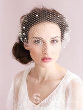 Vintage Ivory Mesh Birdcage Wedding Veils with Pearls ALC005