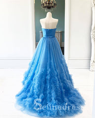 Vintage Long Blue Prom Dresses Simple Strapless Evening Gowns Formal Dresses SED151|Selinadress