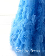 Vintage Long Blue Prom Dresses Simple Strapless Evening Gowns Formal Dresses SED151|Selinadress