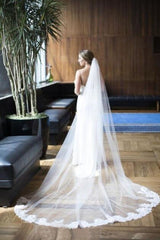 Charming Lace Long With Applique Wedding Bridal Veil V14