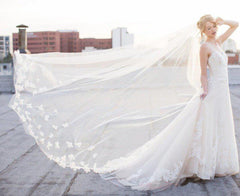 3D Flowers Towards Bottom With Applique Wedding Veils V08