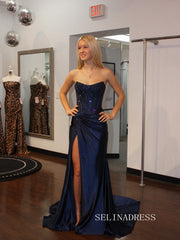 Sheath/Column V neck Sparkly Black Long Prom Dresses Hot Stones Evening Dresses SEA294|Selinadress