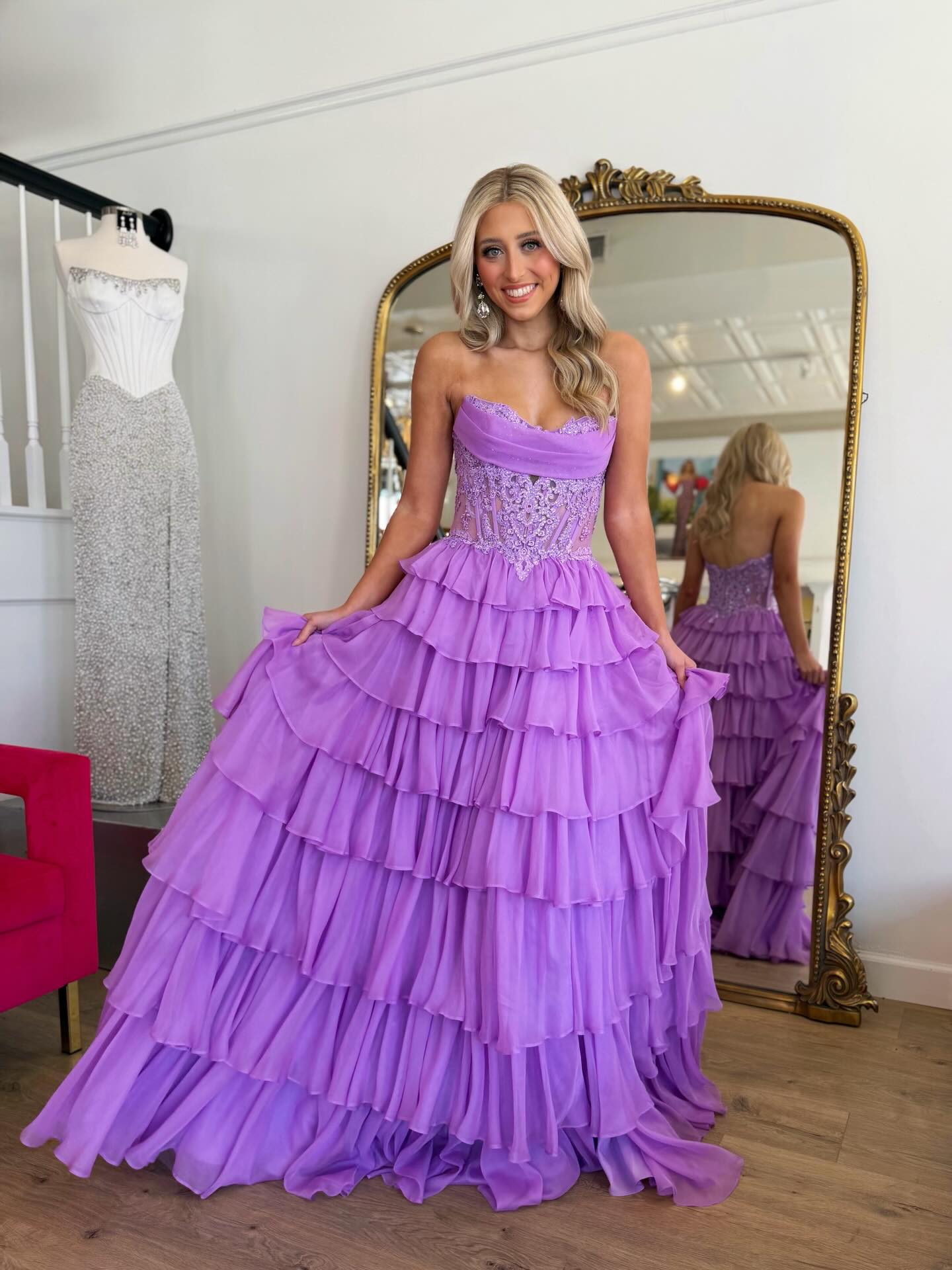 Multi-layered Lilac A-line Sweetheat Long Prom Dresses With Lace Evening Dresses SKL004｜Selinadress