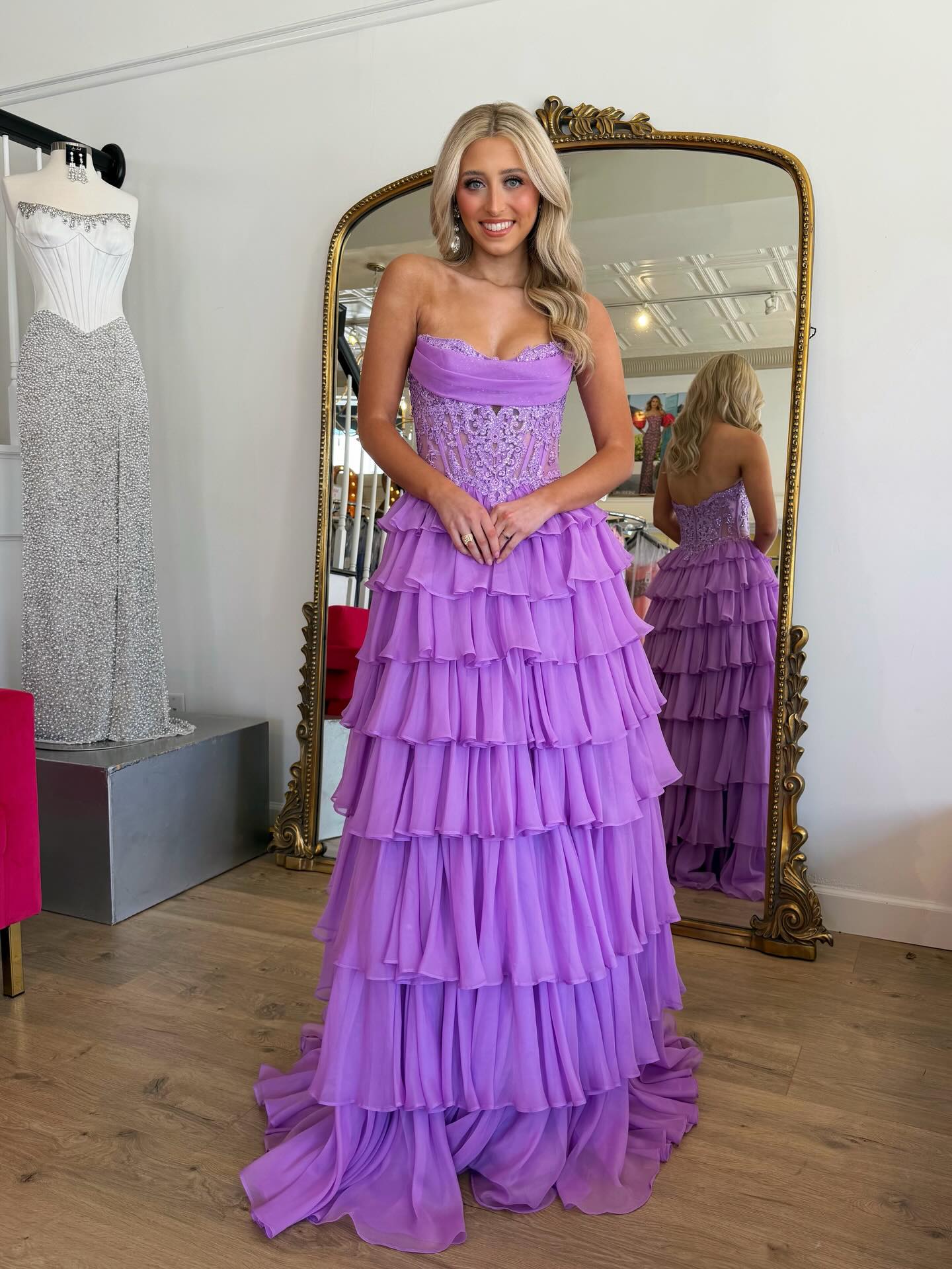 Multi-layered Lilac A-line Sweetheat Long Prom Dresses With Lace Evening Dresses SKL004｜Selinadress