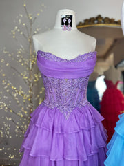 Multi-layered Lilac A-line Sweetheat Long Prom Dresses With Lace Evening Dresses SKL004｜Selinadress