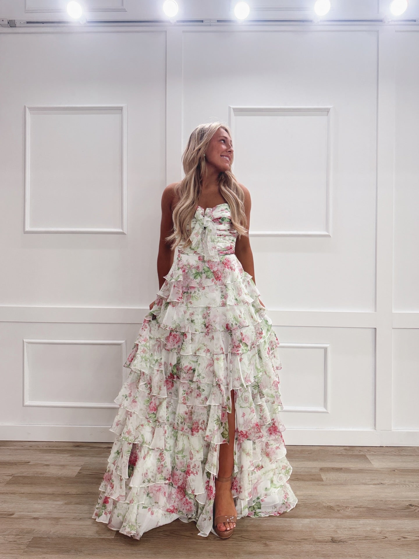 A-line Sweetheart Floral Prom Dresses With Bow Elegant Evening Dresses   SELINADRESS