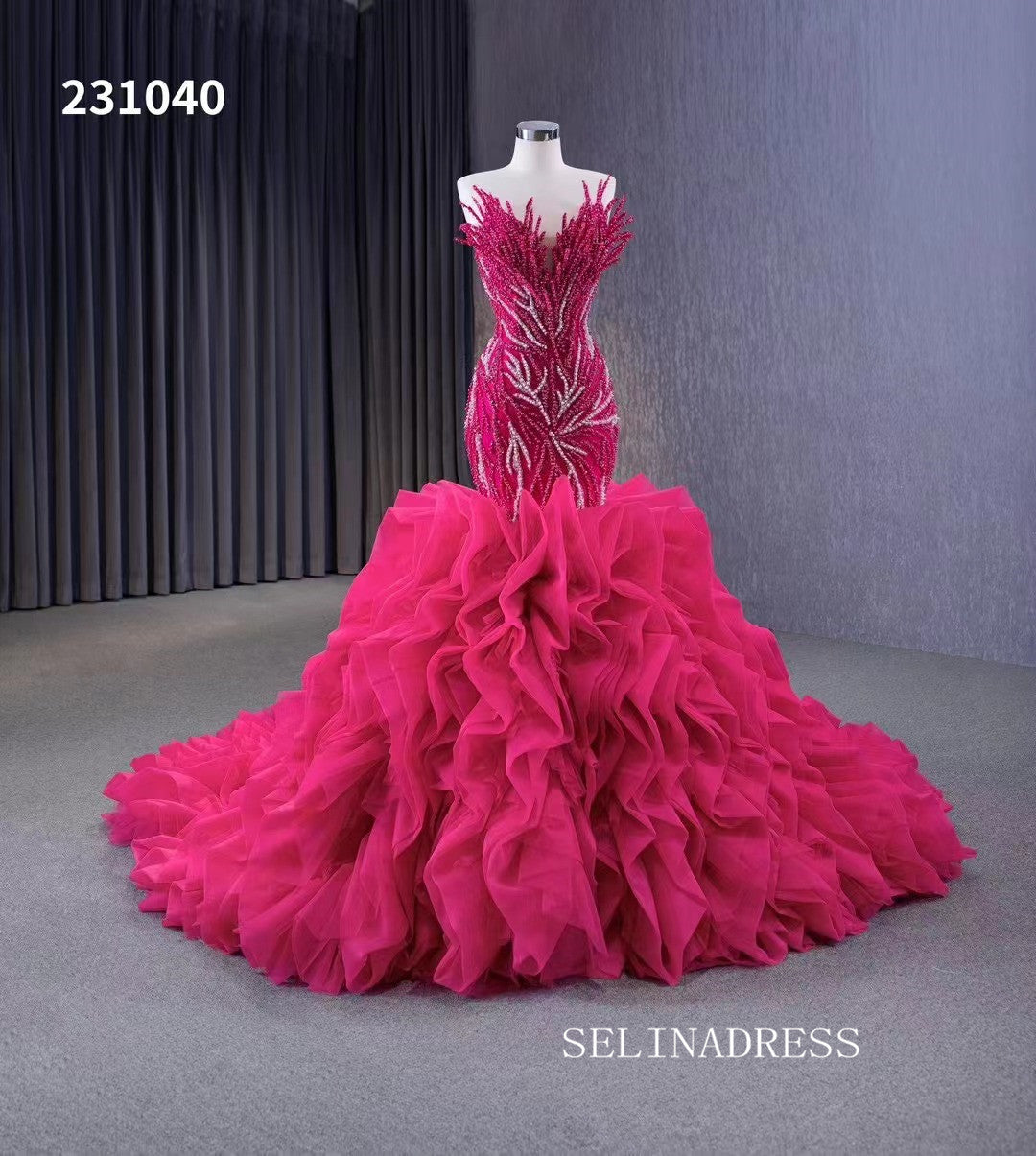 mermaid wedding dress pink Blue Pearl Mermaid Wedding Dresses Tiered Strapless Pageant Dress 2310 – SELINADRESS