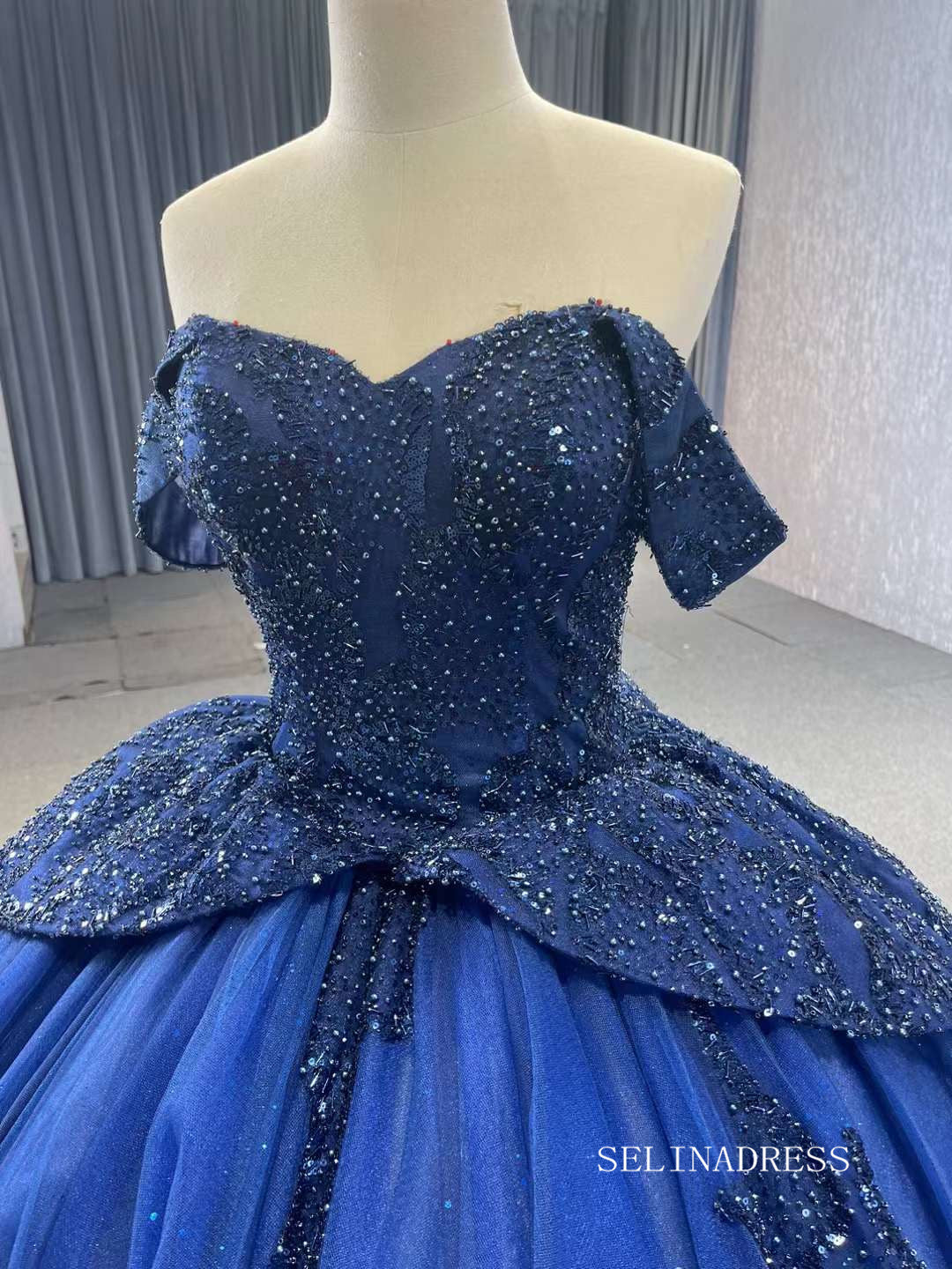 Sparkly Royal Blue Ball Gowns Beaded Sweet 16 Ball Gown Quinceanera Dr – SELINADRESS Sparkly Royal Blue Ball Gowns Beaded Sweet 16 Ball Gown Quinceanera Dr – SELINADRESS