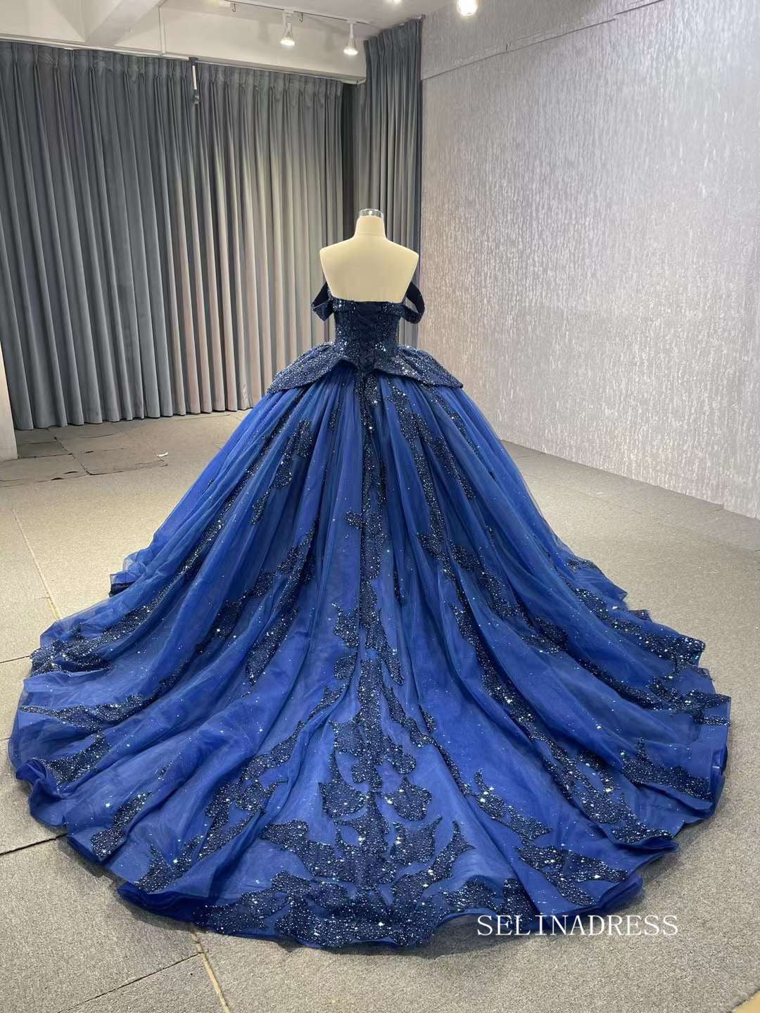 Amazon.com: Leyidress Princess Gradient Ball Gown Evening Dresses Gowns V  Neck Cap Sleeves Prom Party Dresses 2 Blue: Clothing, Shoes & Jewelry