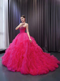Fuchsia Sweetheart Beaded Sweet 16 Ball Gown Tiered Quinceanera Dress 231108|Selinadress