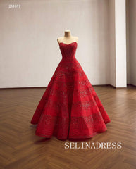 Glamorous Red Sequined Evening Gown with Sweetheart Neckline Quincess Dresses 251017|Selinadress