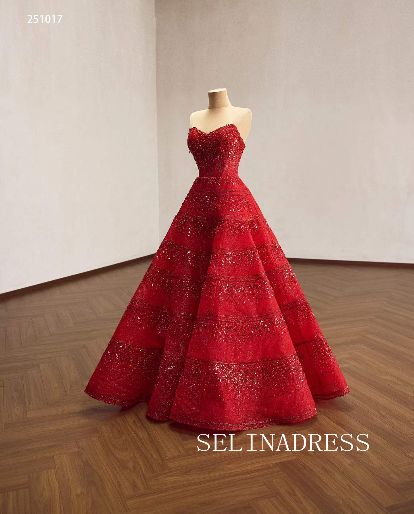 Glamorous Red Sequined Evening Gown with Sweetheart Neckline Quincess Dresses 251017|Selinadress