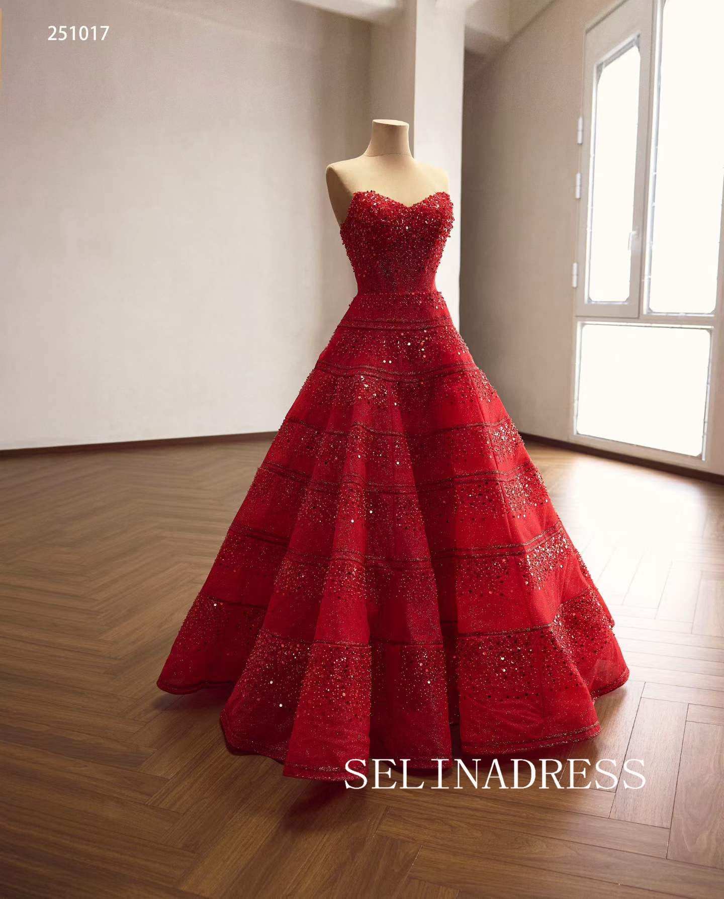 Glamorous Red Sequined Evening Gown with Sweetheart Neckline Quincess Dresses 251017|Selinadress