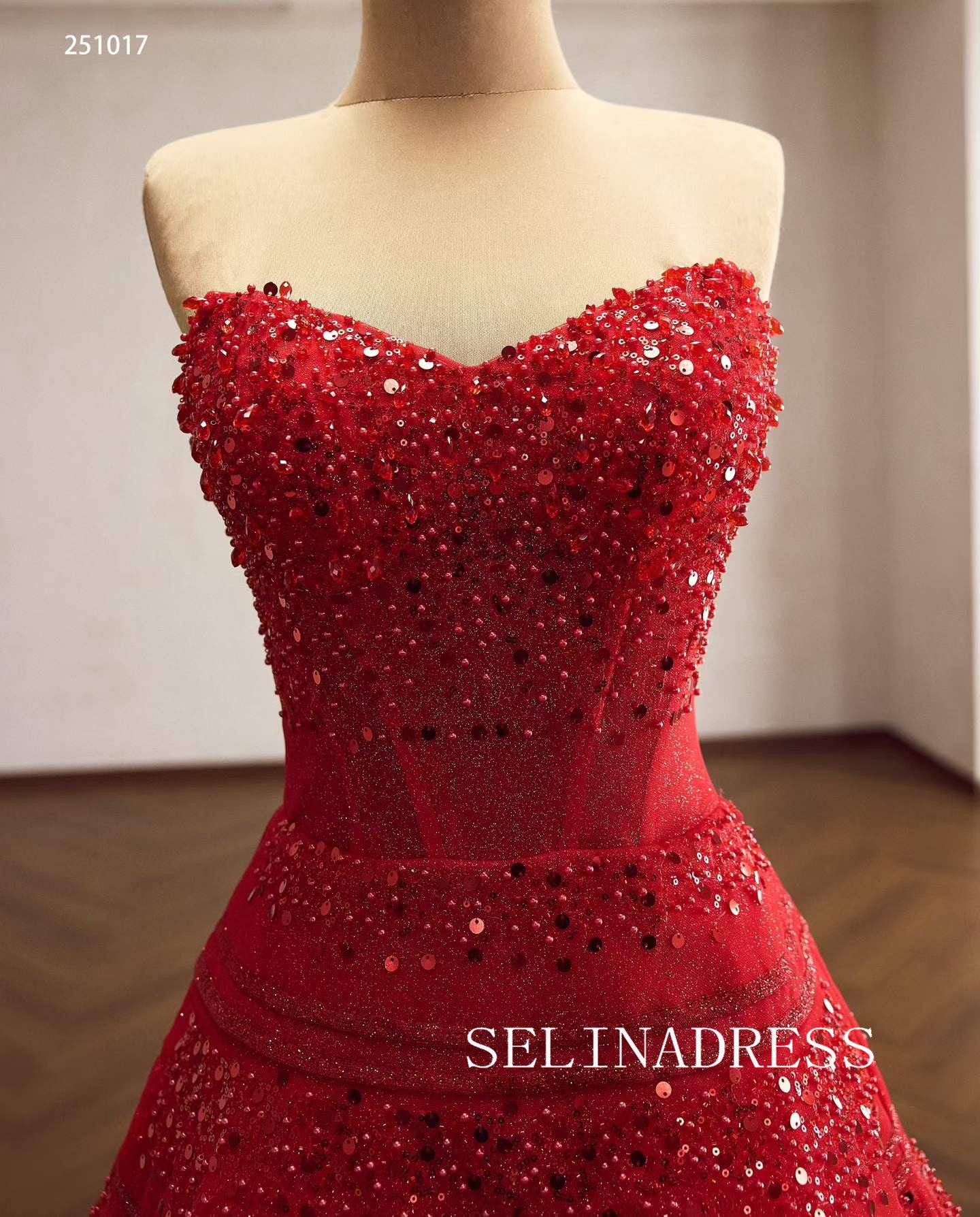 Glamorous Red Sequined Evening Gown with Sweetheart Neckline Quincess Dresses 251017|Selinadress
