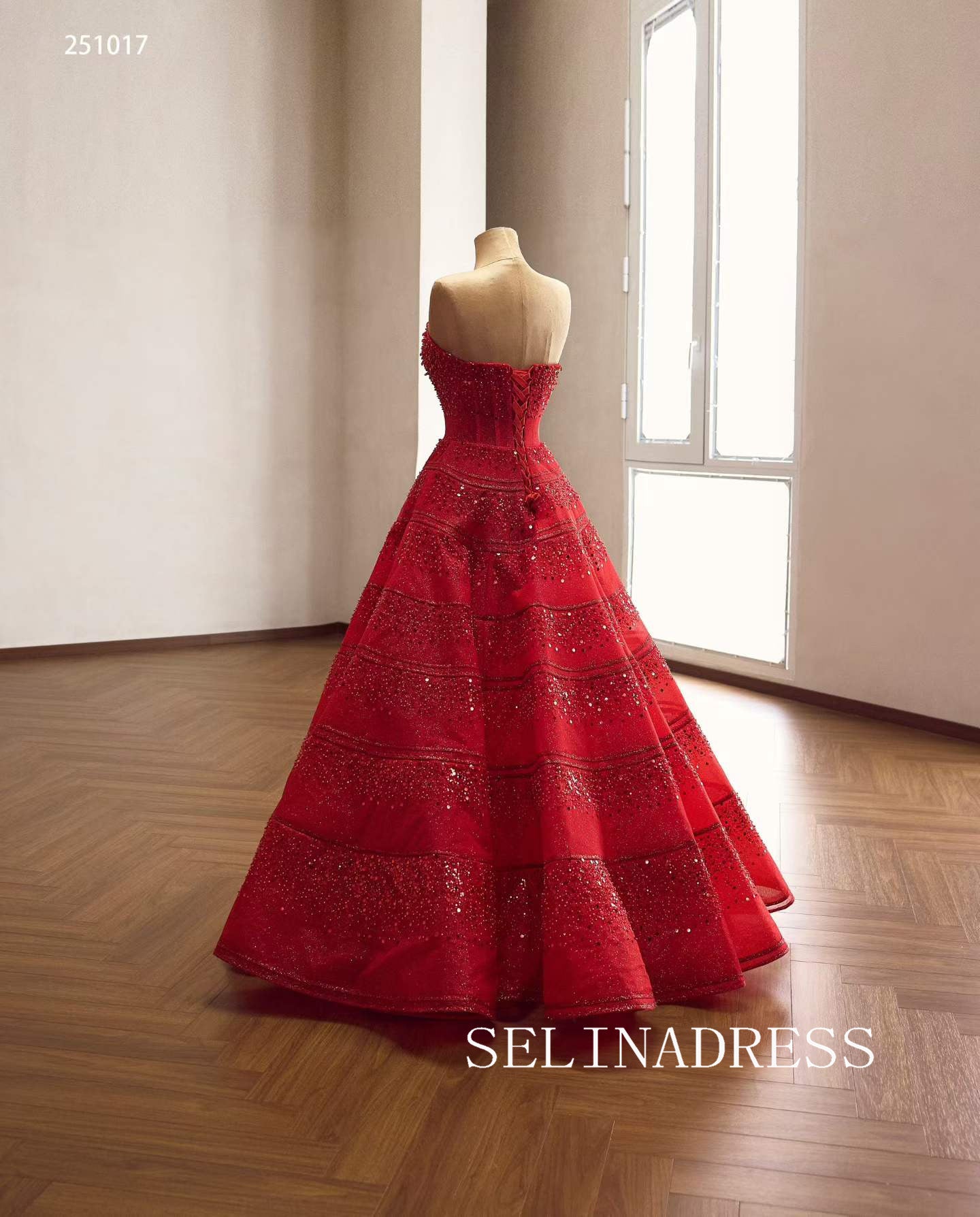 Glamorous Red Sequined Evening Gown with Sweetheart Neckline Quincess Dresses 251017|Selinadress