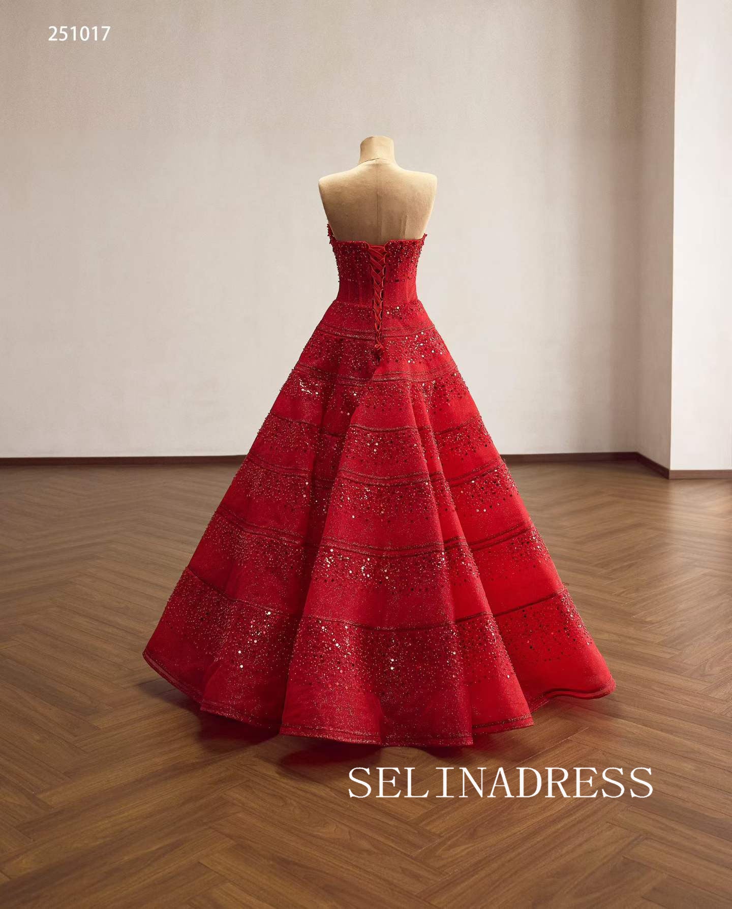 Glamorous Red Sequined Evening Gown with Sweetheart Neckline Quincess Dresses 251017|Selinadress