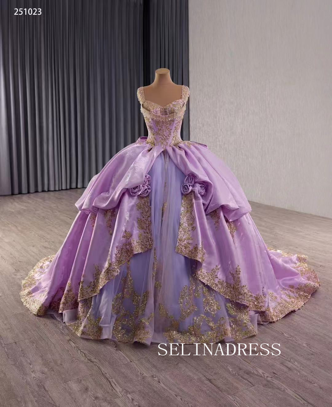 Light Sky Blue Ball Gown Prom Dress With Gold Applique Quincess Weddin SELINADRESS Light Sky Blue Ball Gown Prom Dress With Gold Applique Quincess Weddin SELINADRESS