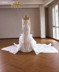 Luxury White Mermaid Wedding Dress With Long Sleeve& Rhinestone Bridal Gowns 251152|Selinadress