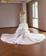 Luxury White Mermaid Wedding Dress With Long Sleeve& Rhinestone Bridal Gowns 251152|Selinadress