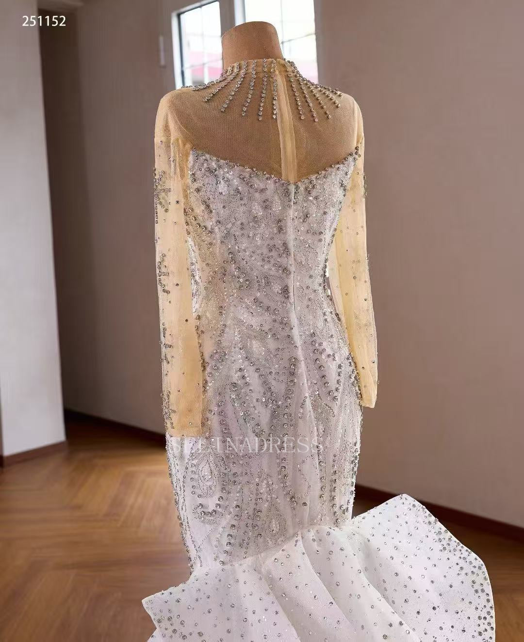 Luxury White Mermaid Wedding Dress With Long Sleeve& Rhinestone Bridal Gowns 251152|Selinadress