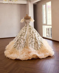 Champagne Ball Gown Luxury Prom Dress  With Applique Quincess Evening Gowns 261001|Selinadress