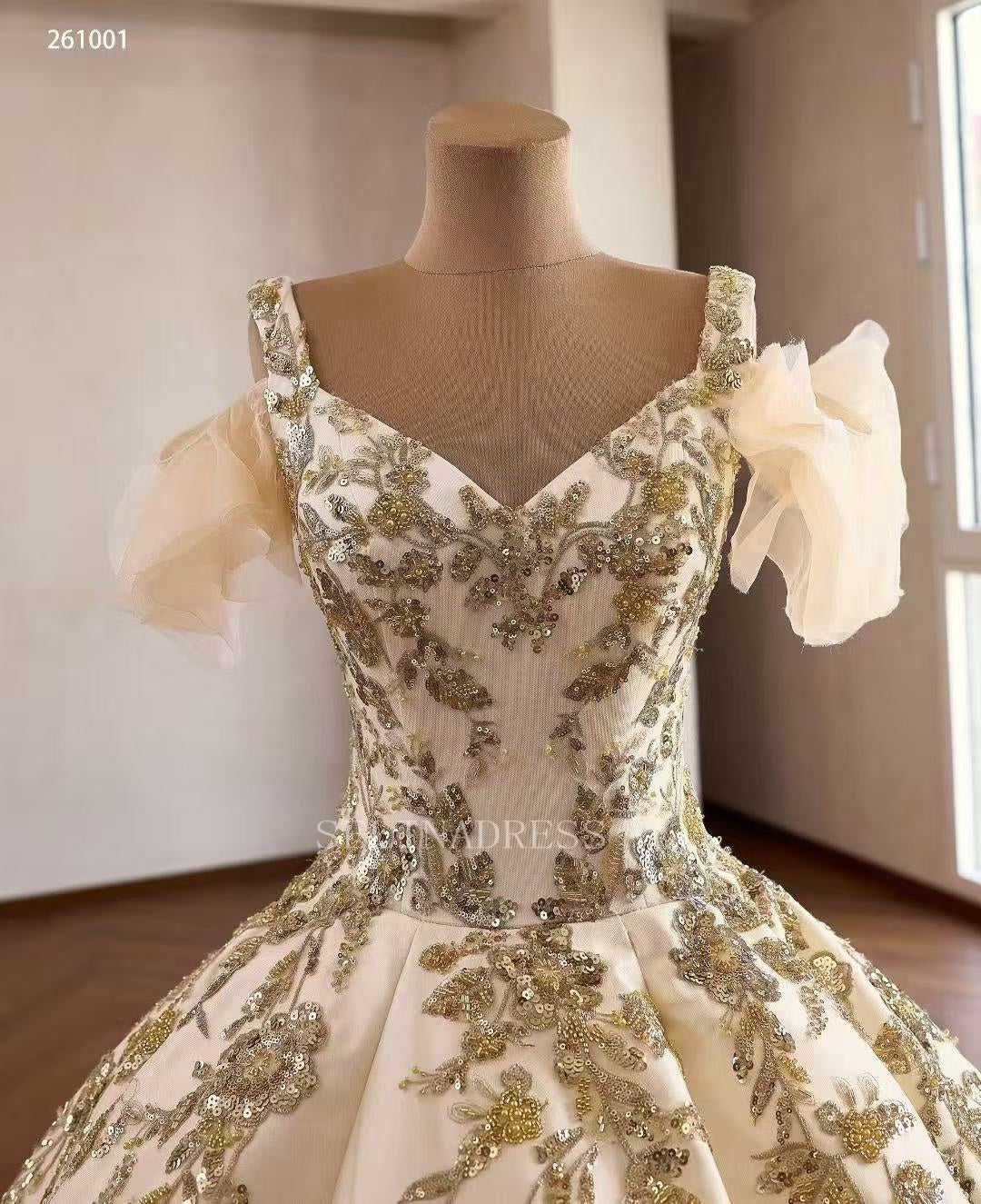 Champagne Ball Gown Luxury Prom Dress  With Applique Quincess Evening Gowns 261001|Selinadress