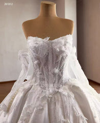 White Ball Gown Wedding Dresses With Long Sleeve &3D Floral Wedding Gown 261012|Selinadress