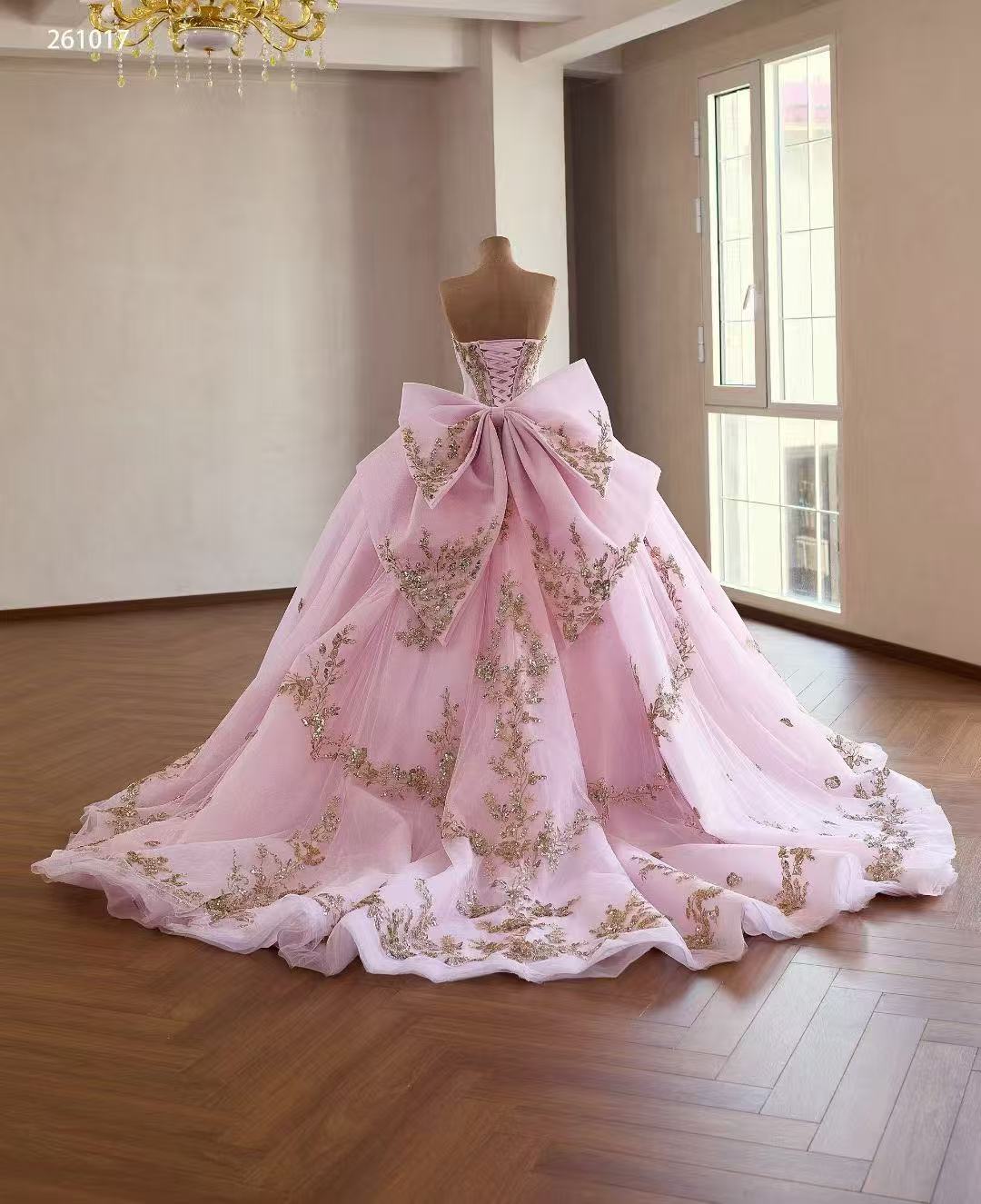 Pink Sweetheart Luxury  Ball Gown Prom Dress With Applique Quincess Evening Gowns 261017|Selinadress