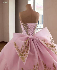 Pink Sweetheart Luxury  Ball Gown Prom Dress With Applique Quincess Evening Gowns 261017|Selinadress