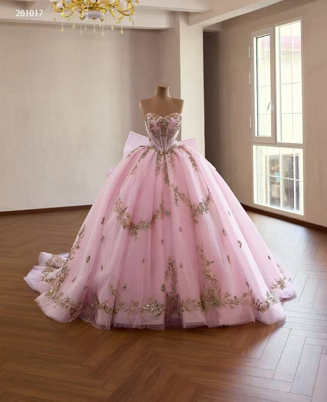 Pink Sweetheart Luxury  Ball Gown Prom Dress With Applique Quincess Evening Gowns 261017|Selinadress