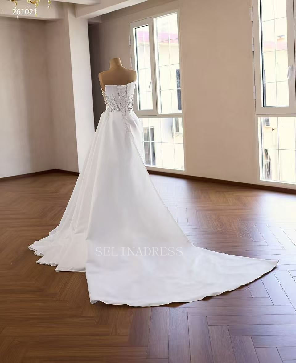Luxury White Mermaid Satin Wedding Dress With Strapless & Rhinestone Bridal Gowns 2511021|Selinadress