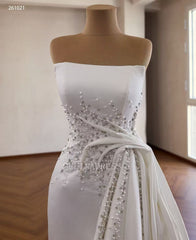 Luxury White Mermaid Satin Wedding Dress With Strapless & Rhinestone Bridal Gowns 2511021|Selinadress