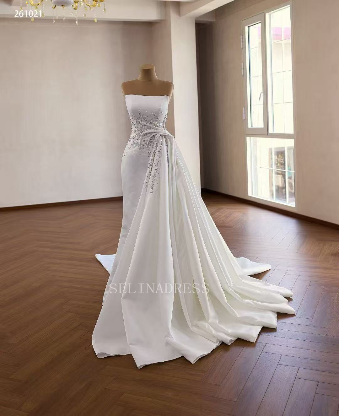 Luxury White Mermaid Satin Wedding Dress With Strapless & Rhinestone Bridal Gowns 2511021|Selinadress