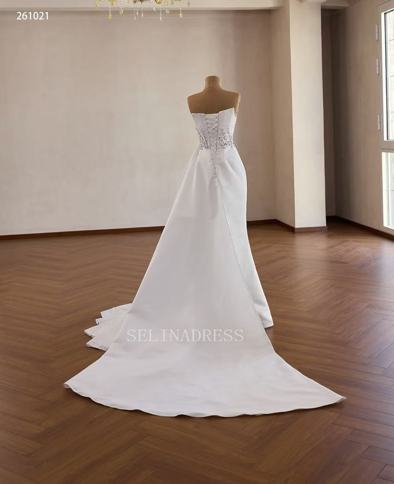 Luxury White Mermaid Satin Wedding Dress With Strapless & Rhinestone Bridal Gowns 2511021|Selinadress