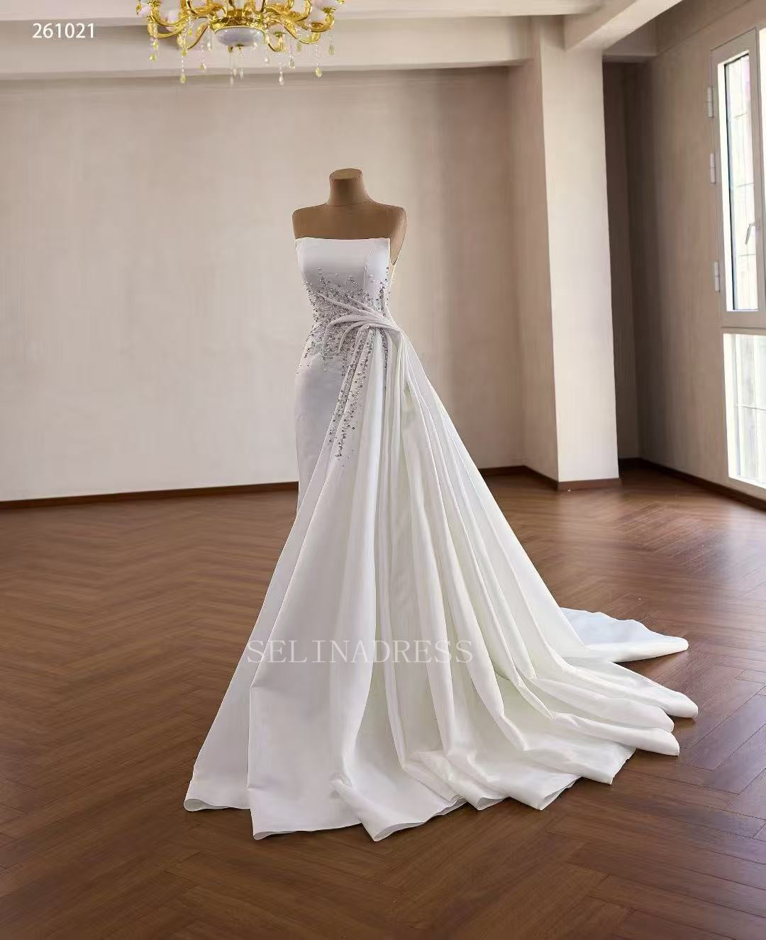 Luxury White Mermaid Satin Wedding Dress With Strapless & Rhinestone Bridal Gowns 2511021|Selinadress