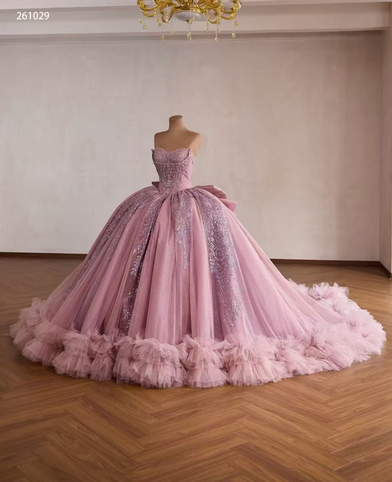 Pink Sweetheart Luxury  Ball Gown Prom Dress With Sequins Quincess Evening Gowns 261029|Selinadress
